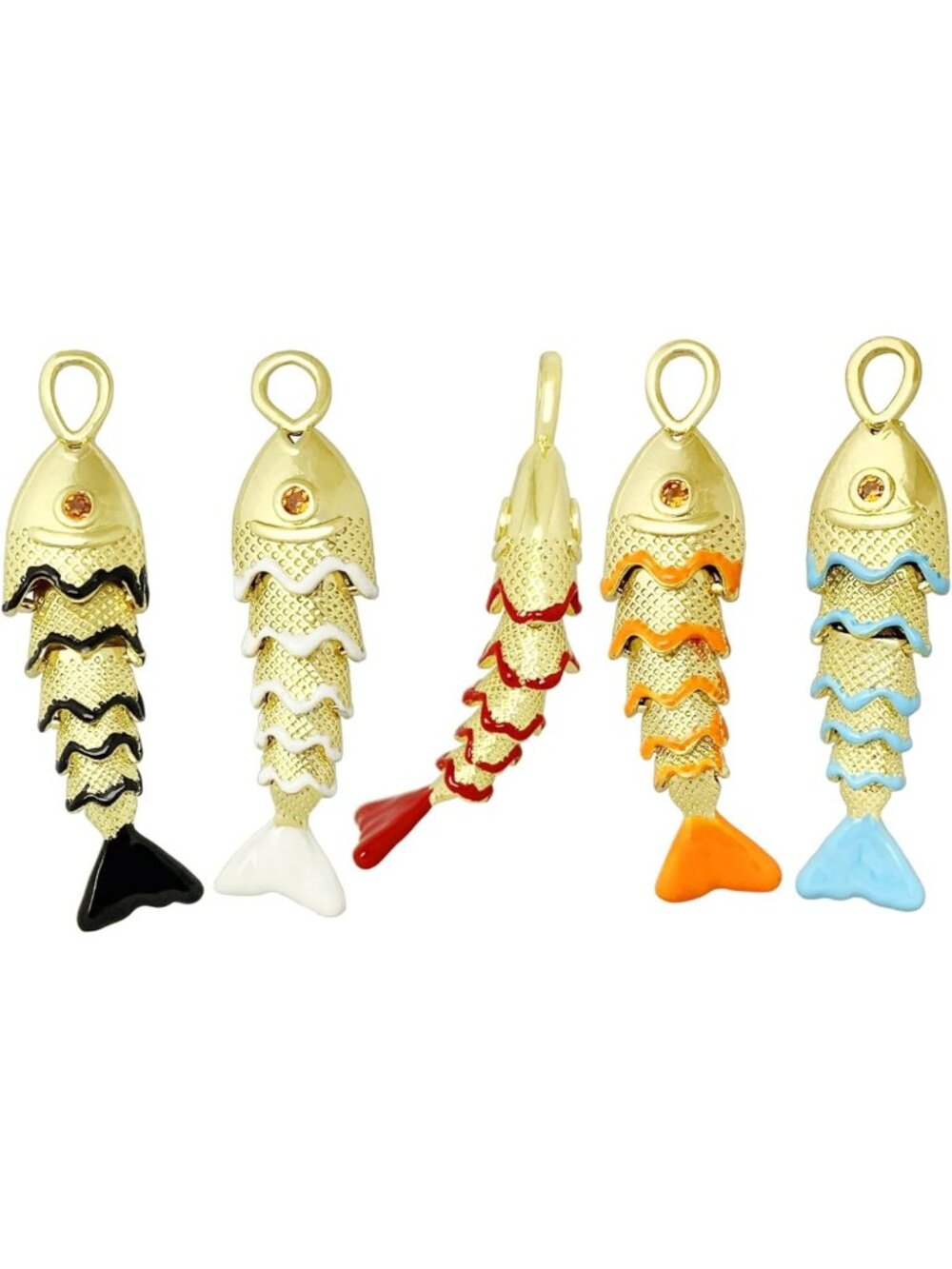 18K Gold Plated Fish Charms for DIY Chunky Necklaces & Bracelets - 5pcs Set